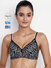 Load image into Gallery viewer, Abelino Pack of 3 Medium Padded Non Wired Printed Bra