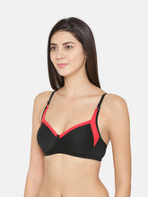 Load image into Gallery viewer, Non-Padded Full coverage Cotton Bra in Black