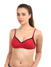 Load image into Gallery viewer, Non-Padded Full coverage Cotton Bra in Red