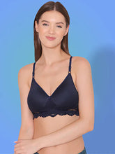 Load image into Gallery viewer, Heavily Padded Full Coverage Non Wired Lace Bra in Navy Blue