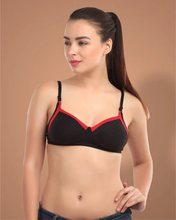 Load image into Gallery viewer, Non-Padded Full coverage Cotton Bra in Black