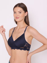 Load image into Gallery viewer, Heavily Padded Full Coverage Non Wired Lace Bra in Navy Blue
