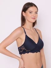 Load image into Gallery viewer, Heavily Padded Full Coverage Non Wired Lace Bra in Navy Blue
