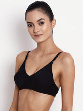 Load image into Gallery viewer, Non-Padded Full coverage Cotton Bra in Black
