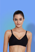 Load image into Gallery viewer, Non-Padded Full coverage Cotton Bra in Black
